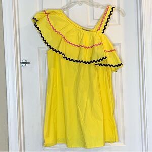 ASOS Rik Rak Trim Ruffle One Shoulder Sundress in Structured Cotton Size 4P